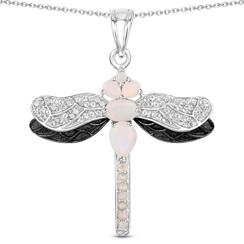 1.41 Carat Genuine Ethiopian Opal and White Topaz .925 Sterling Silver Pendant Bids.com