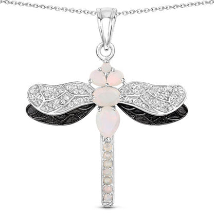 1.41 Carat Genuine Ethiopian Opal and White Topaz .925 Sterling Silver Pendant Bids.com
