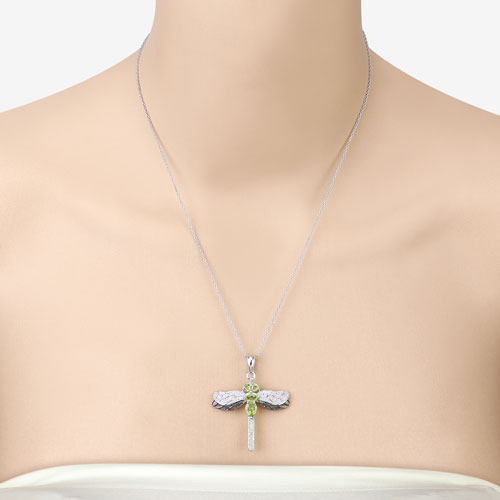 1.98 Carat Genuine Peridot and White Topaz .925 Sterling Silver Pendant Bids.com