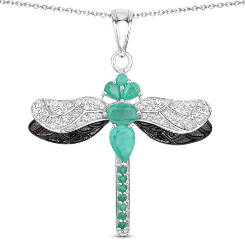 1.87 Carat Genuine Zambian Emerald and White Topaz .925 Sterling Silver Pendant Bids.com