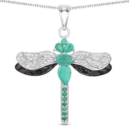 1.87 Carat Genuine Zambian Emerald and White Topaz .925 Sterling Silver Pendant Bids.com