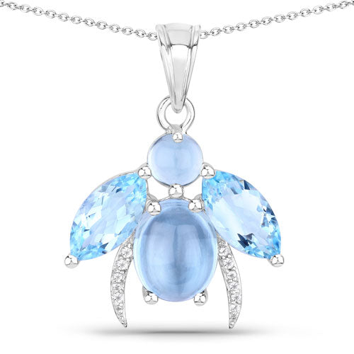 9.06 Carat Genuine Blue Topaz and White Topaz .925 Sterling Silver Pendant Bids.com