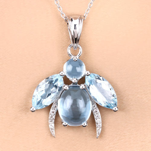 9.06 Carat Genuine Blue Topaz and White Topaz .925 Sterling Silver Pendant Bids.com