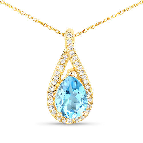 0.89 Carat Genuine Swiss Blue Topaz and White Diamond 14K Yellow Gold Pendant Bids.com