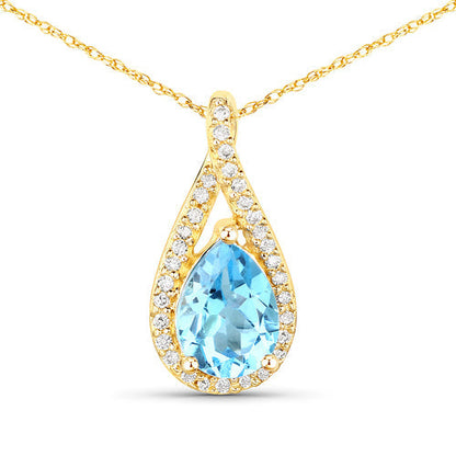 0.89 Carat Genuine Swiss Blue Topaz and White Diamond 14K Yellow Gold Pendant Bids.com