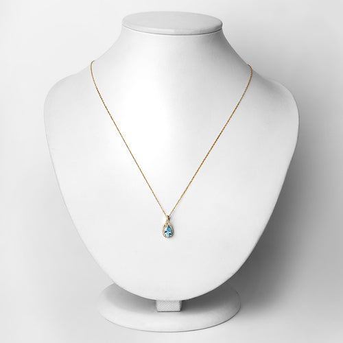 0.89 Carat Genuine Swiss Blue Topaz and White Diamond 14K Yellow Gold Pendant Bids.com