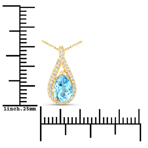 0.89 Carat Genuine Swiss Blue Topaz and White Diamond 14K Yellow Gold Pendant Bids.com