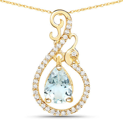 0.76 Carat Genuine Aquamarine and White Diamond 14K Yellow Gold Pendant Bids.com