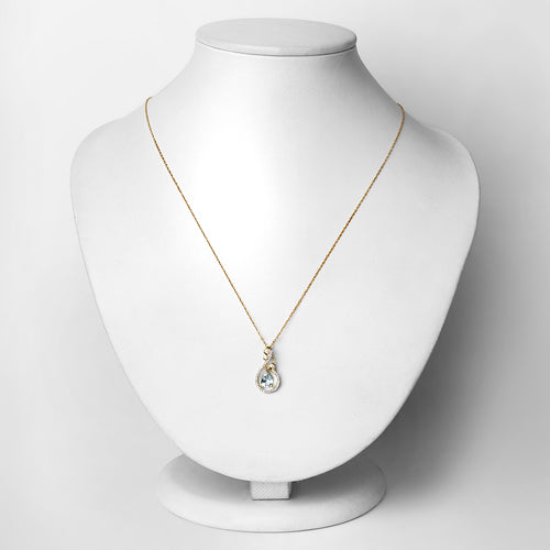 0.76 Carat Genuine Aquamarine and White Diamond 14K Yellow Gold Pendant Bids.com