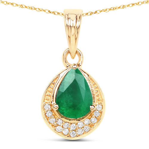 0.89 Carat Genuine Zambian Emerald and White Diamond 14K Yellow Gold Pendant Bids.com