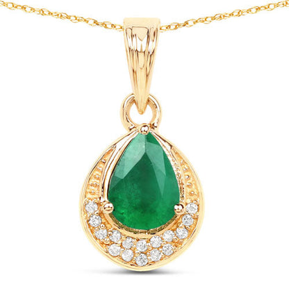 0.89 Carat Genuine Zambian Emerald and White Diamond 14K Yellow Gold Pendant Bids.com