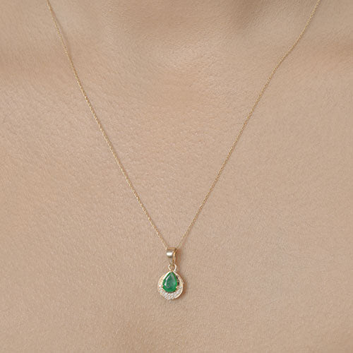 0.89 Carat Genuine Zambian Emerald and White Diamond 14K Yellow Gold Pendant Bids.com
