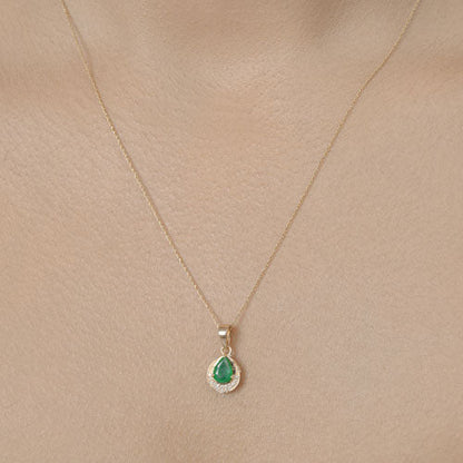 0.89 Carat Genuine Zambian Emerald and White Diamond 14K Yellow Gold Pendant Bids.com