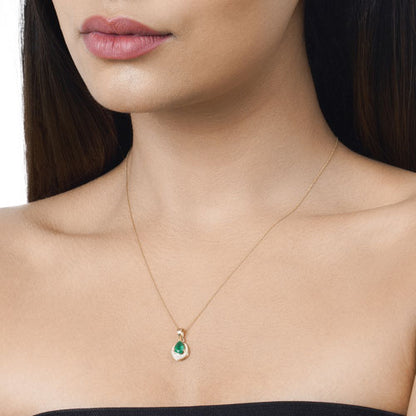 0.89 Carat Genuine Zambian Emerald and White Diamond 14K Yellow Gold Pendant Bids.com