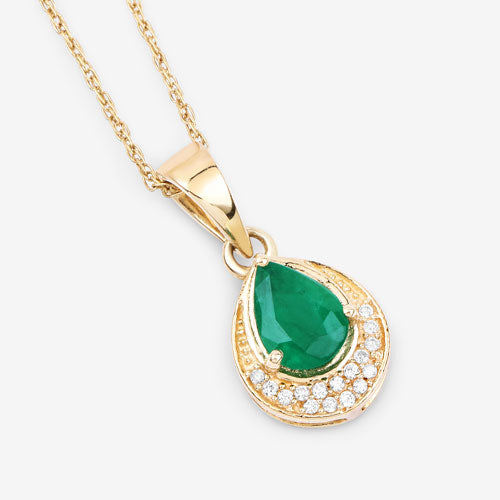 0.89 Carat Genuine Zambian Emerald and White Diamond 14K Yellow Gold Pendant Bids.com