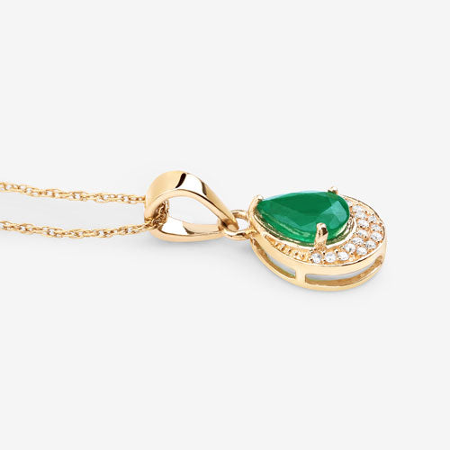 0.89 Carat Genuine Zambian Emerald and White Diamond 14K Yellow Gold Pendant Bids.com