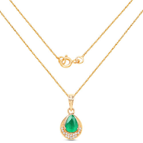0.89 Carat Genuine Zambian Emerald and White Diamond 14K Yellow Gold Pendant Bids.com