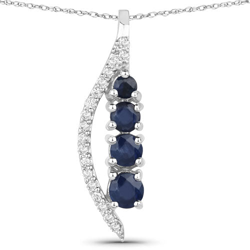 0.40 Carat Genuine Blue Sapphire and White Diamond 14K White Gold Pendant Bids.com
