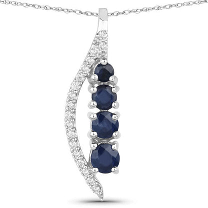0.40 Carat Genuine Blue Sapphire and White Diamond 14K White Gold Pendant Bids.com
