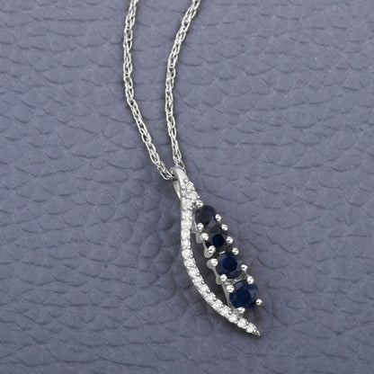 0.40 Carat Genuine Blue Sapphire and White Diamond 14K White Gold Pendant Bids.com
