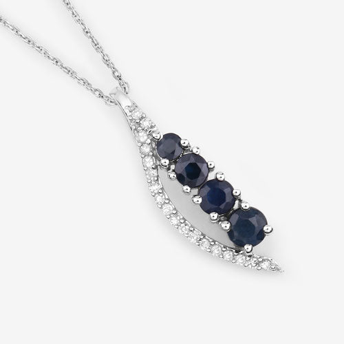 0.40 Carat Genuine Blue Sapphire and White Diamond 14K White Gold Pendant Bids.com