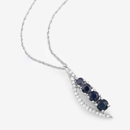 0.40 Carat Genuine Blue Sapphire and White Diamond 14K White Gold Pendant Bids.com