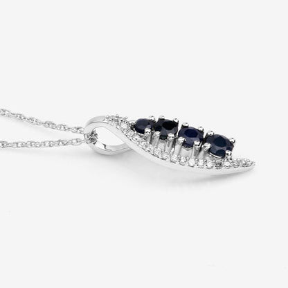 0.40 Carat Genuine Blue Sapphire and White Diamond 14K White Gold Pendant Bids.com