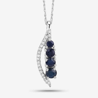 0.40 Carat Genuine Blue Sapphire and White Diamond 14K White Gold Pendant Bids.com