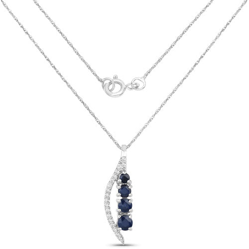 0.40 Carat Genuine Blue Sapphire and White Diamond 14K White Gold Pendant Bids.com