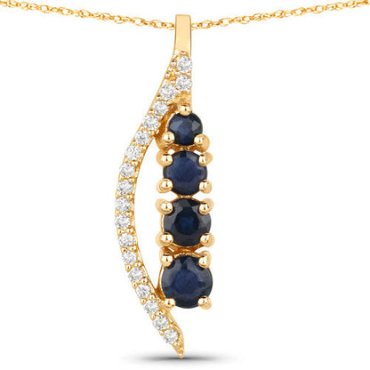 0.40 Carat Genuine Blue Sapphire and White Diamond 14K Yellow Gold Pendant Bids.com