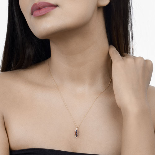0.40 Carat Genuine Blue Sapphire and White Diamond 14K Yellow Gold Pendant Bids.com
