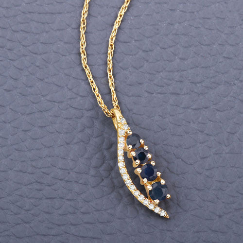 0.40 Carat Genuine Blue Sapphire and White Diamond 14K Yellow Gold Pendant Bids.com