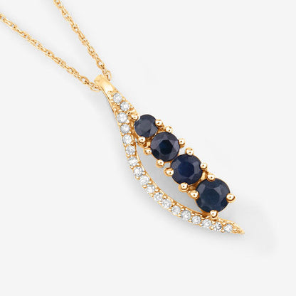 0.40 Carat Genuine Blue Sapphire and White Diamond 14K Yellow Gold Pendant Bids.com