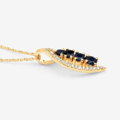 0.40 Carat Genuine Blue Sapphire and White Diamond 14K Yellow Gold Pendant Bids.com