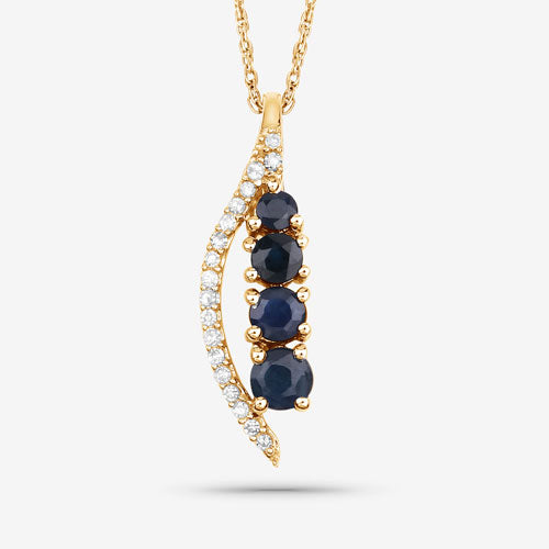 0.40 Carat Genuine Blue Sapphire and White Diamond 14K Yellow Gold Pendant Bids.com