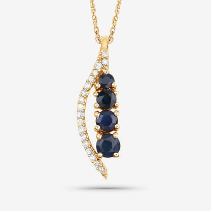 0.40 Carat Genuine Blue Sapphire and White Diamond 14K Yellow Gold Pendant Bids.com