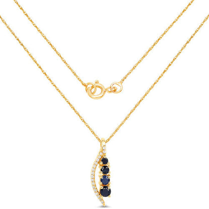 0.40 Carat Genuine Blue Sapphire and White Diamond 14K Yellow Gold Pendant Bids.com