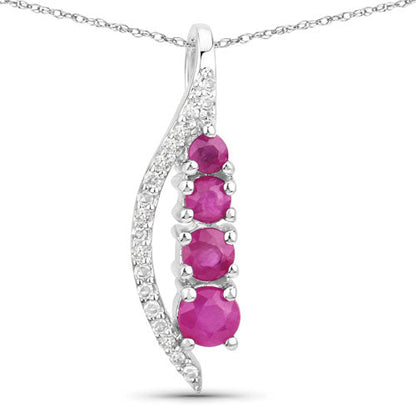 0.43 Carat Genuine Ruby and White Diamond 14K White Gold Pendant Bids.com
