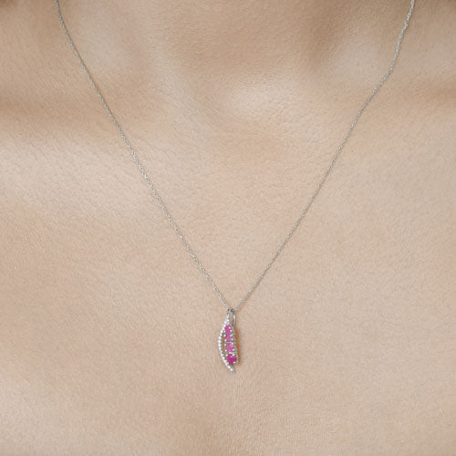 0.43 Carat Genuine Ruby and White Diamond 14K White Gold Pendant Bids.com