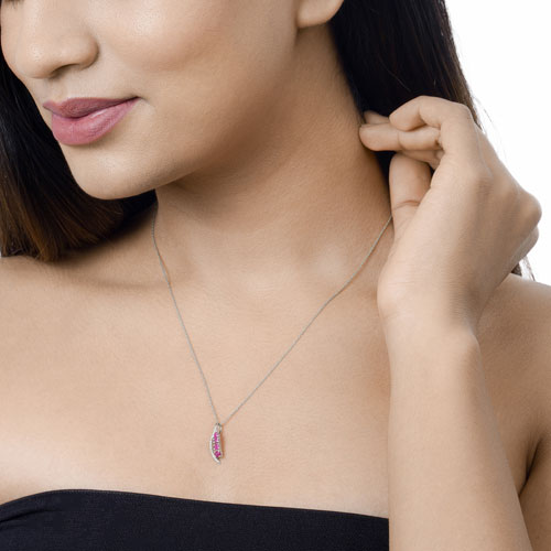 0.43 Carat Genuine Ruby and White Diamond 14K White Gold Pendant Bids.com