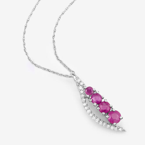 0.43 Carat Genuine Ruby and White Diamond 14K White Gold Pendant Bids.com