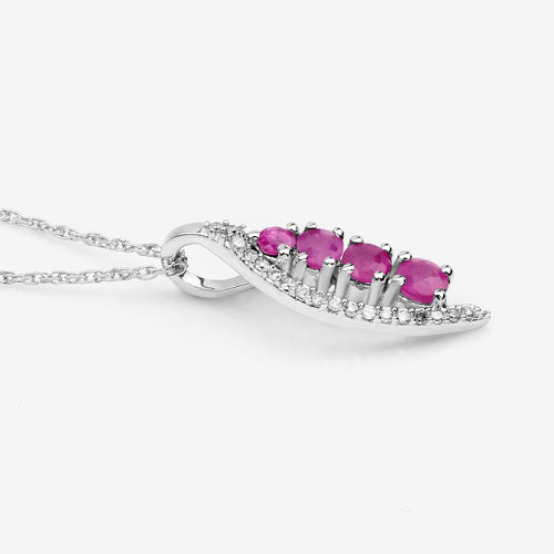 0.43 Carat Genuine Ruby and White Diamond 14K White Gold Pendant Bids.com