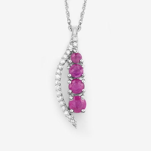 0.43 Carat Genuine Ruby and White Diamond 14K White Gold Pendant Bids.com