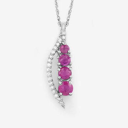 0.43 Carat Genuine Ruby and White Diamond 14K White Gold Pendant Bids.com