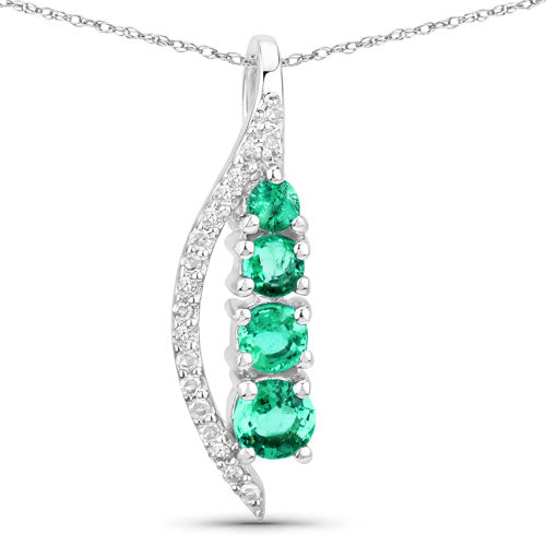 0.34 Carat Genuine Zambian Emerald and White Diamond 14K White Gold Pendant Bids.com