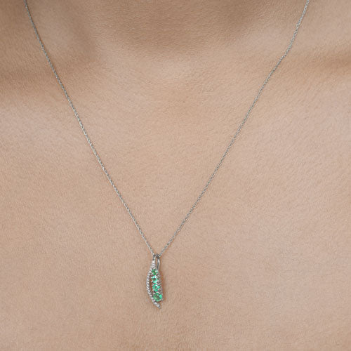 0.34 Carat Genuine Zambian Emerald and White Diamond 14K White Gold Pendant Bids.com