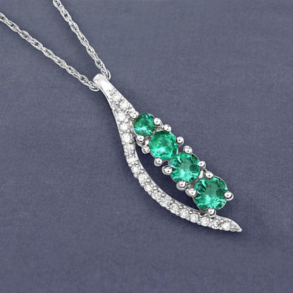 0.34 Carat Genuine Zambian Emerald and White Diamond 14K White Gold Pendant Bids.com