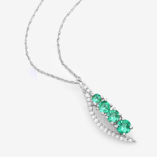 0.34 Carat Genuine Zambian Emerald and White Diamond 14K White Gold Pendant Bids.com