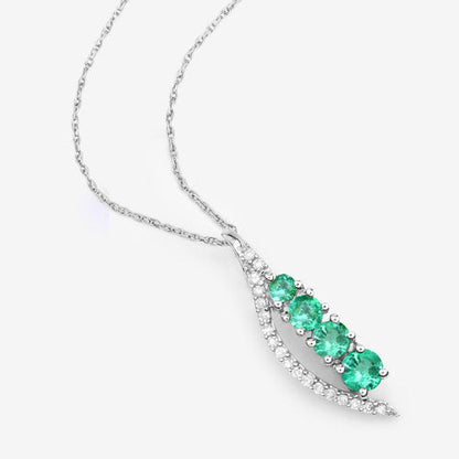 0.34 Carat Genuine Zambian Emerald and White Diamond 14K White Gold Pendant Bids.com