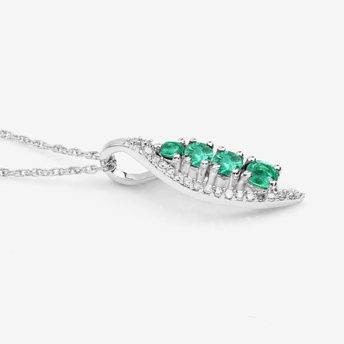 0.34 Carat Genuine Zambian Emerald and White Diamond 14K White Gold Pendant Bids.com